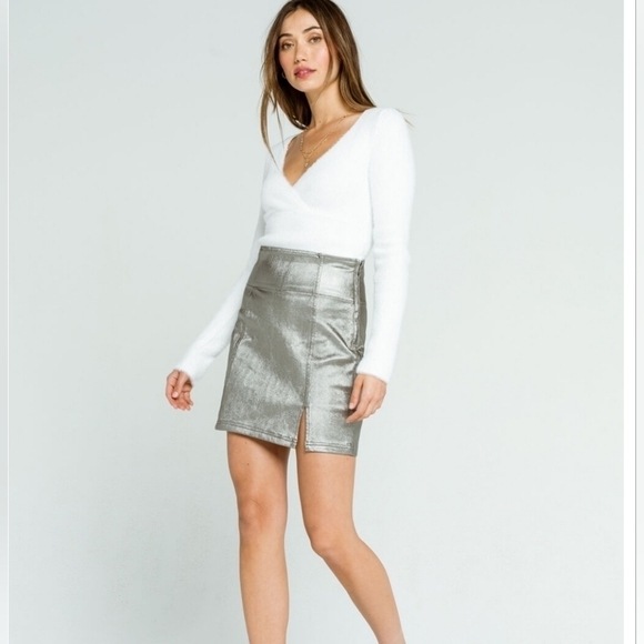 Free People Silver Mini Skirt - Picture 1 of 8